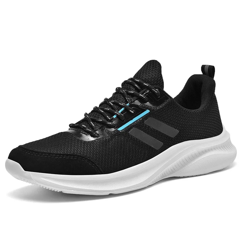 Sport Breathable Leather Made White Flat Sneakers Black Casual Shoes